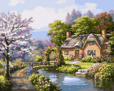 Set pictura pe numere, cu sasiu, Casuta langa rau, 40x50 cm [0]