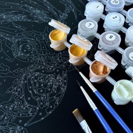 Set pictura pe numere, cu sasiu, Catelus aurit - canvas negru, 40x50 cm [5]