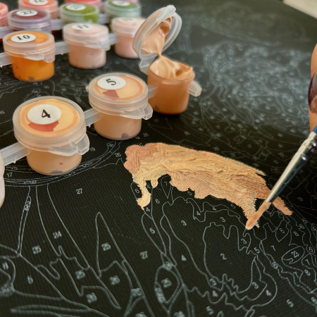 Set pictura pe numere, cu sasiu, Catelus aurit - canvas negru, 40x50 cm [7]