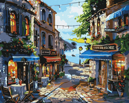 Picturi pe numere - Set pictura pe numere, cu sasiu, Restaurante langa coasta, 40x50 cm