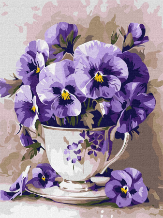 Picturi pe numere dimensiuni mici și medii – ușor de realizat, perfecte pentru orice spațiu - Set pictura pe numere, cu sasiu, Ceai cu panselute, 30x40 cm