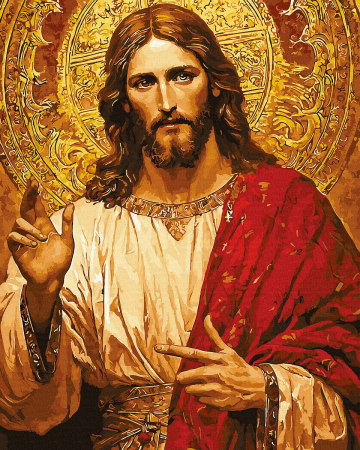 Dimensiune clasica 40x50cm - Set pictura pe numere, cu sasiu, Isus cel milostiv, 40x50 cm