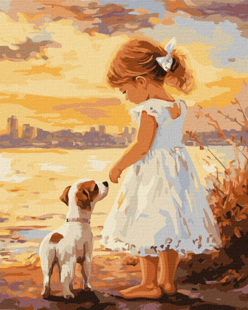 Picturi pe numere - Set pictura pe numere, cu sasiu, Prieteni la plimbare pe coasta, 40x50 cm