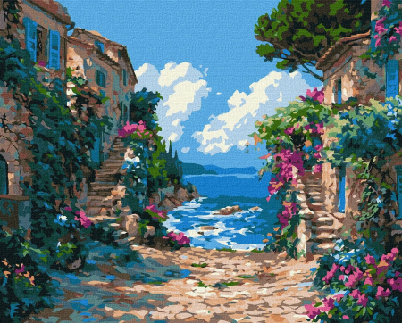 Picturi pe numere - Set pictura pe numere, cu sasiu, Promenada mediteraneana, 40x50 cm