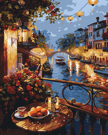 Picturi pe numere - Set pictura pe numere, cu sasiu, Cina langa rau, 40x50 cm