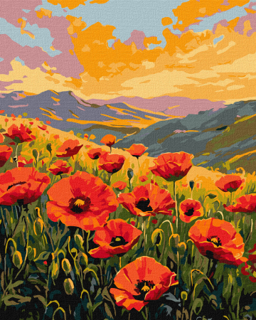 Dimensiune clasica 40x50cm - Set pictura pe numere, cu sasiu, Linistea macilor, 40x50 cm