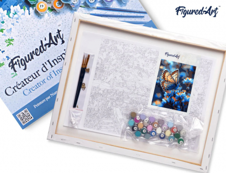 Set pictura pe numere, cu sasiu, Fluture si flori albastre, 40x50 cm [4]