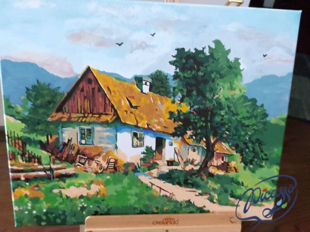 Set pictura pe numere, cu sasiu, Casuta de la tara, 40x50 cm [1]
