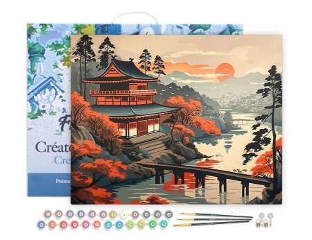 Set pictura pe numere, cu sasiu, Vedere vintage cu pagoda, 40x50 cm [1]