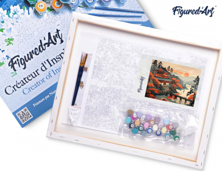 Set pictura pe numere, cu sasiu, Vedere vintage cu pagoda, 40x50 cm [3]