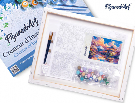 Set pictura pe numere, cu sasiu, Vedere cu templu si muntele Fuji, 40x50 cm [3]