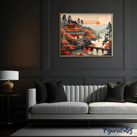 Set pictura pe numere, cu sasiu, Vedere vintage cu pagoda, 40x50 cm [2]