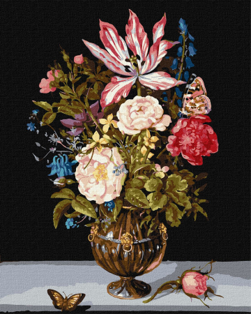 Dimensiune clasica 40x50cm - Set pictura pe numere, cu sasiu, Compozitie infloritoare - Ambrosius Bosschaert, 40x50 cm