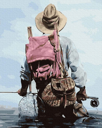 Dimensiune clasica 40x50cm - Set pictura pe numere, cu sasiu, La pescuit, 40x50 cm