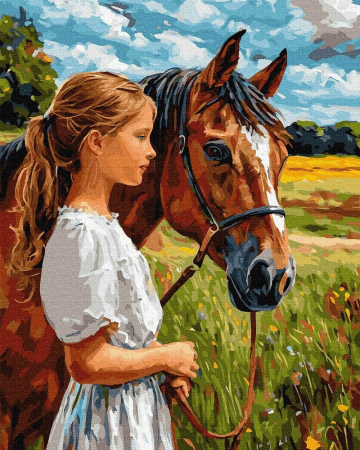 Picturi pe numere - Set pictura pe numere, cu sasiu, Inima de cal, suflet de copil, 40x50 cm