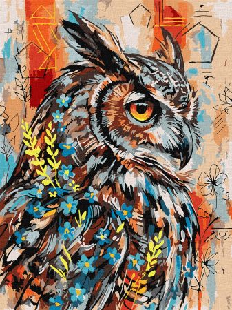 Picturi pe numere dimensiuni mici și medii – ușor de realizat, perfecte pentru orice spațiu - Set pictura pe numere, cu sasiu, Bufnita expresiva, 30x40 cm