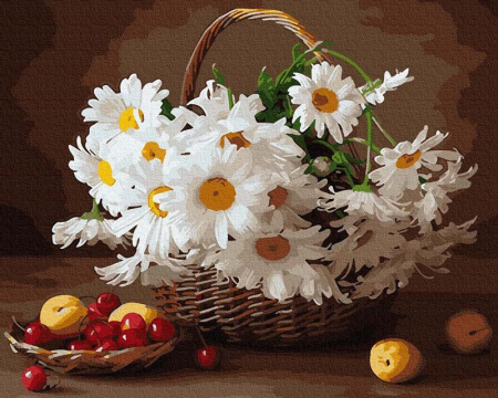 Picturi pe numere - Set pictura pe numere, cu sasiu, Cos cu margarete, 40x50 cm