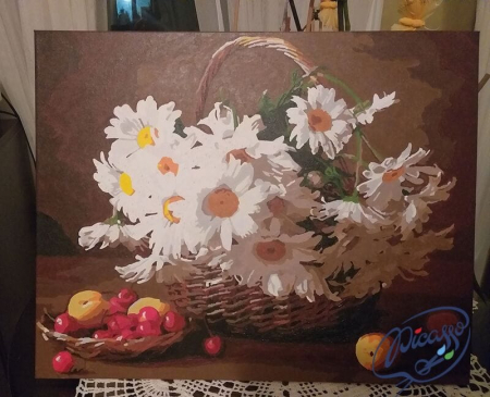 Set pictura pe numere, cu sasiu, Cos cu margarete, 40x50 cm [4]