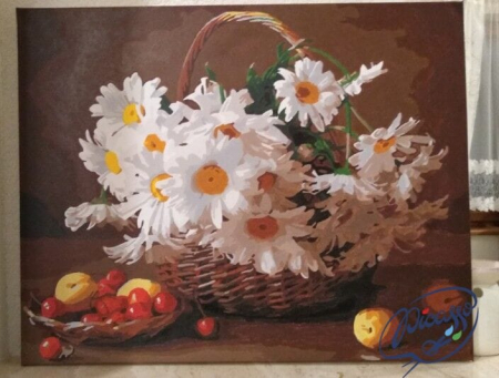 Set pictura pe numere, cu sasiu, Cos cu margarete, 40x50 cm [2]