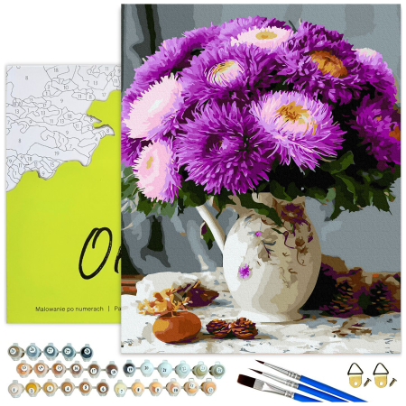 Set pictura pe numere, cu sasiu, Crizanteme, 40x50 cm [1]