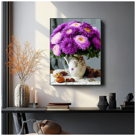 Set pictura pe numere, cu sasiu, Crizanteme, 40x50 cm [3]