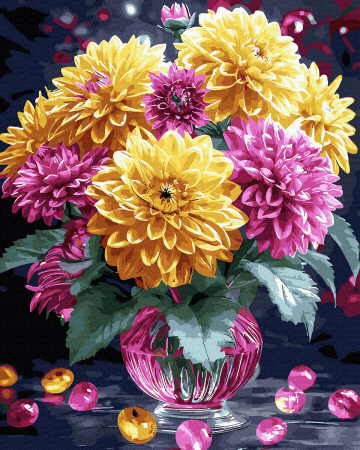 Picturi pe numere - Set pictura pe numere, cu sasiu, Dalii, 40x50 cm