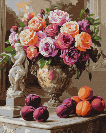 Dimensiune clasica 40x50cm - Set pictura pe numere, cu sasiu, Trandafiri sofisticati, 40x50 cm