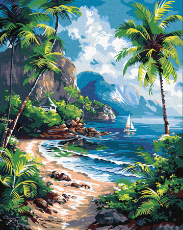 Dimensiune clasica 40x50cm - Set pictura pe numere, cu sasiu, Paradis tropical, 40x50 cm
