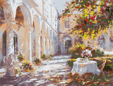 Set pictura pe numere, cu sasiu, Curte spaniola - Ira Volkova, 40x50 cm [0]