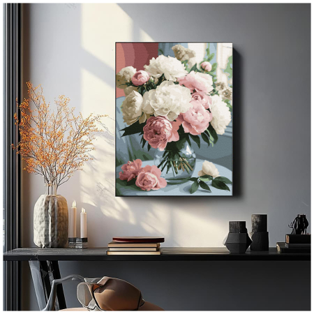 Set pictura pe numere, cu sasiu, Bujori, 40x50 cm [2]
