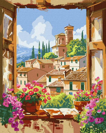 Picturi pe numere - Set pictura pe numere, cu sasiu, Vedere din Toscana 40x50 cm