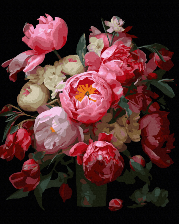 Set pictura pe numere, cu sasiu, Bujori roz, 40x50 cm [3]