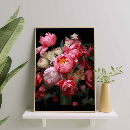 Set pictura pe numere, cu sasiu, Bujori roz, 40x50 cm [1]