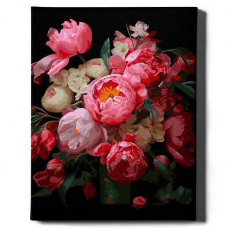 Picturi pe numere - Set pictura pe numere, cu sasiu, Bujori roz, 40x50 cm