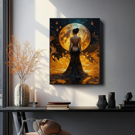 Set pictura pe numere, cu sasiu, Regina noptii - culori aurii, 40x50 cm [2]