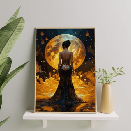 Set pictura pe numere, cu sasiu, Regina noptii - culori aurii, 40x50 cm [3]