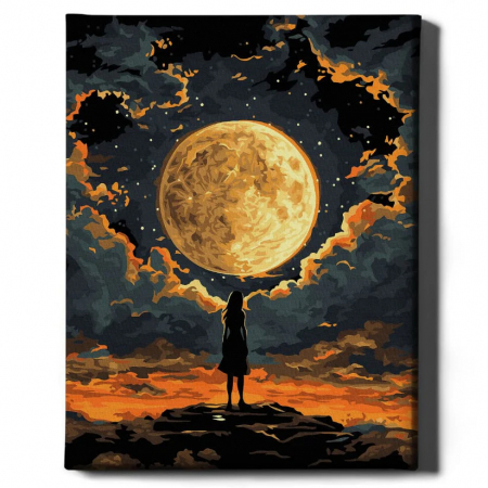 Dimensiune clasica 40x50cm - Set pictura pe numere, cu sasiu, Fiica lunii - canvas negru, 40x50 cm