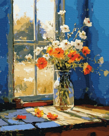 Picturi pe numere 40x50 cm – modele variate pentru toate gusturile - Set pictura pe numere, cu sasiu, Delicatete pe pervaz, 40x50 cm