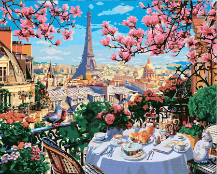 Picturi pe numere 40x50 cm – modele variate pentru toate gusturile - Set pictura pe numere, cu sasiu, Dimineata de primavara in Paris 40x50 cm