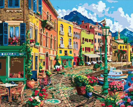 Picturi pe numere 40x50 cm – modele variate pentru toate gusturile - Set pictura pe numere, cu sasiu, Dimineata insorita in port, 40x50 cm