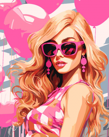 Dimensiune clasica 40x50cm - Set pictura pe numere, cu sasiu, Diva si baloane roz, 40x50 cm