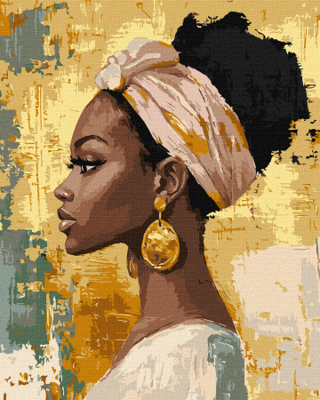 Aurii & metalizate - Set pictura pe numere, cu sasiu, Frumoasa cu cercei de aur - extra culori metalizate, 40x50 cm