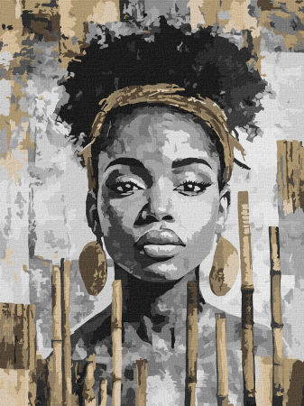 Dimensiuni medii si mici - Set pictura pe numere, cu sasiu, Exotic monocrom - extra culori metalizate, 30x40 cm