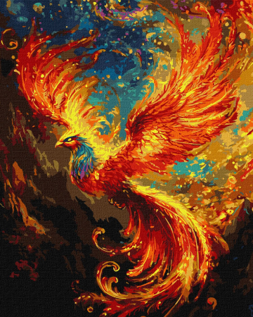 Dimensiune clasica 40x50cm - Set pictura pe numere, cu sasiu, Phoenix - extra culori metalizate, 40x50 cm