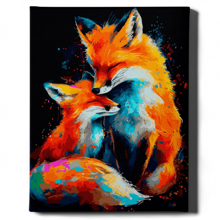 Set pictura pe numere, cu sasiu, Vulpi - canvas negru, 40x50 cm [1]