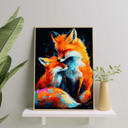 Set pictura pe numere, cu sasiu, Vulpi - canvas negru, 40x50 cm [2]