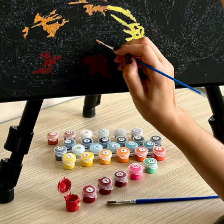 Set pictura pe numere, cu sasiu, Vulpi - canvas negru, 40x50 cm [10]