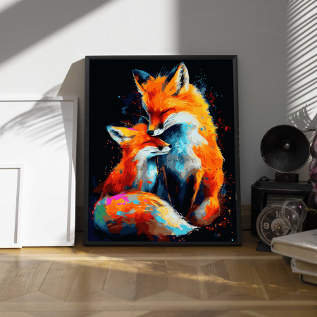 Set pictura pe numere, cu sasiu, Vulpi - canvas negru, 40x50 cm [3]