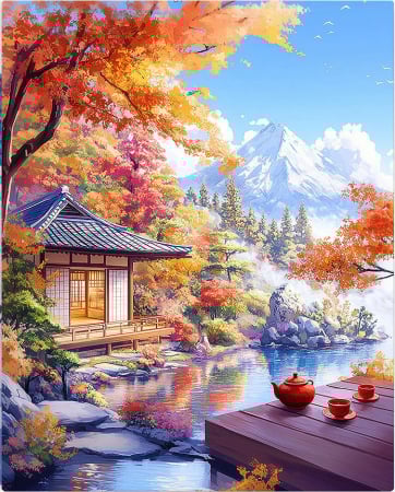 Set pictura pe numere, cu sasiu, Casa ceaiului langa lac, 40x50 cm [0]
