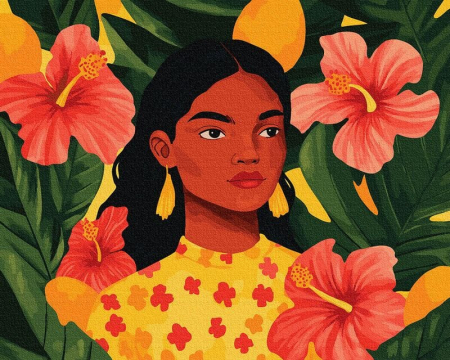 Dimensiune clasica 40x50cm - Set pictura pe numere, cu sasiu, Portret exotic in stil Gauguin, 40x50 cm